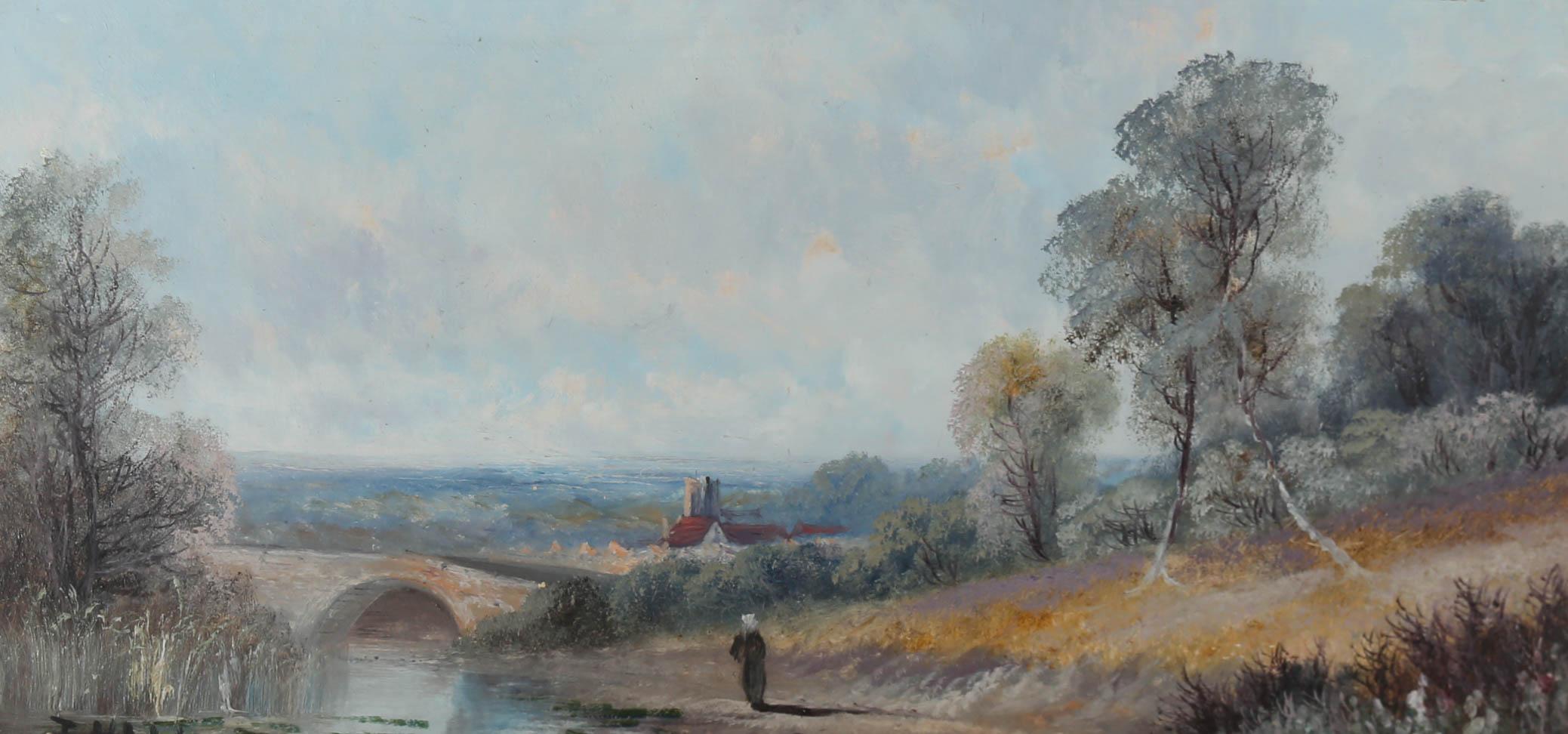 J. Hall - Olio incorniciato dei primi del Novecento, Campi della chiesa in vendita 1