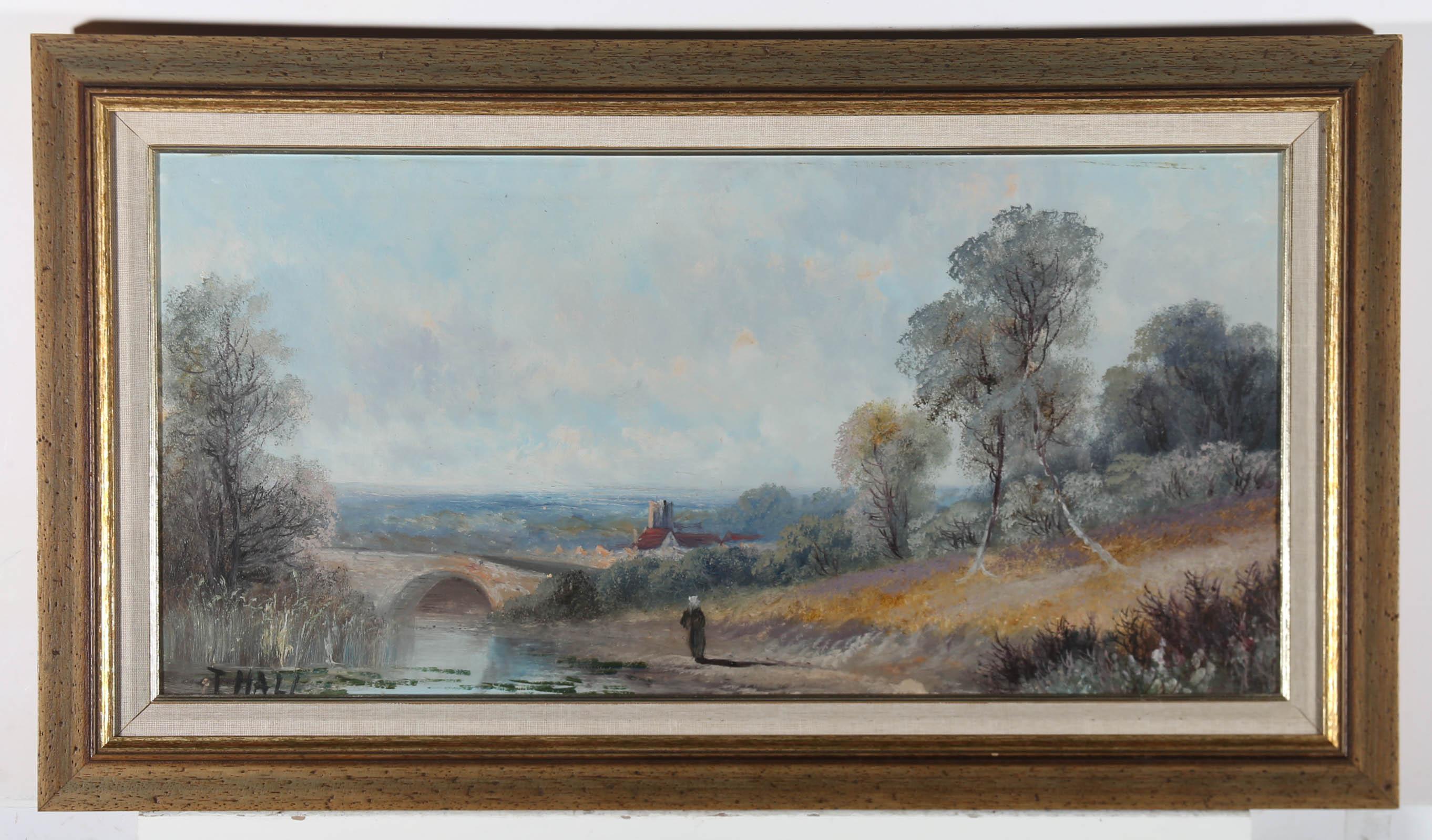 J. Hall - Olio incorniciato dei primi del Novecento, Campi della chiesa in vendita 2