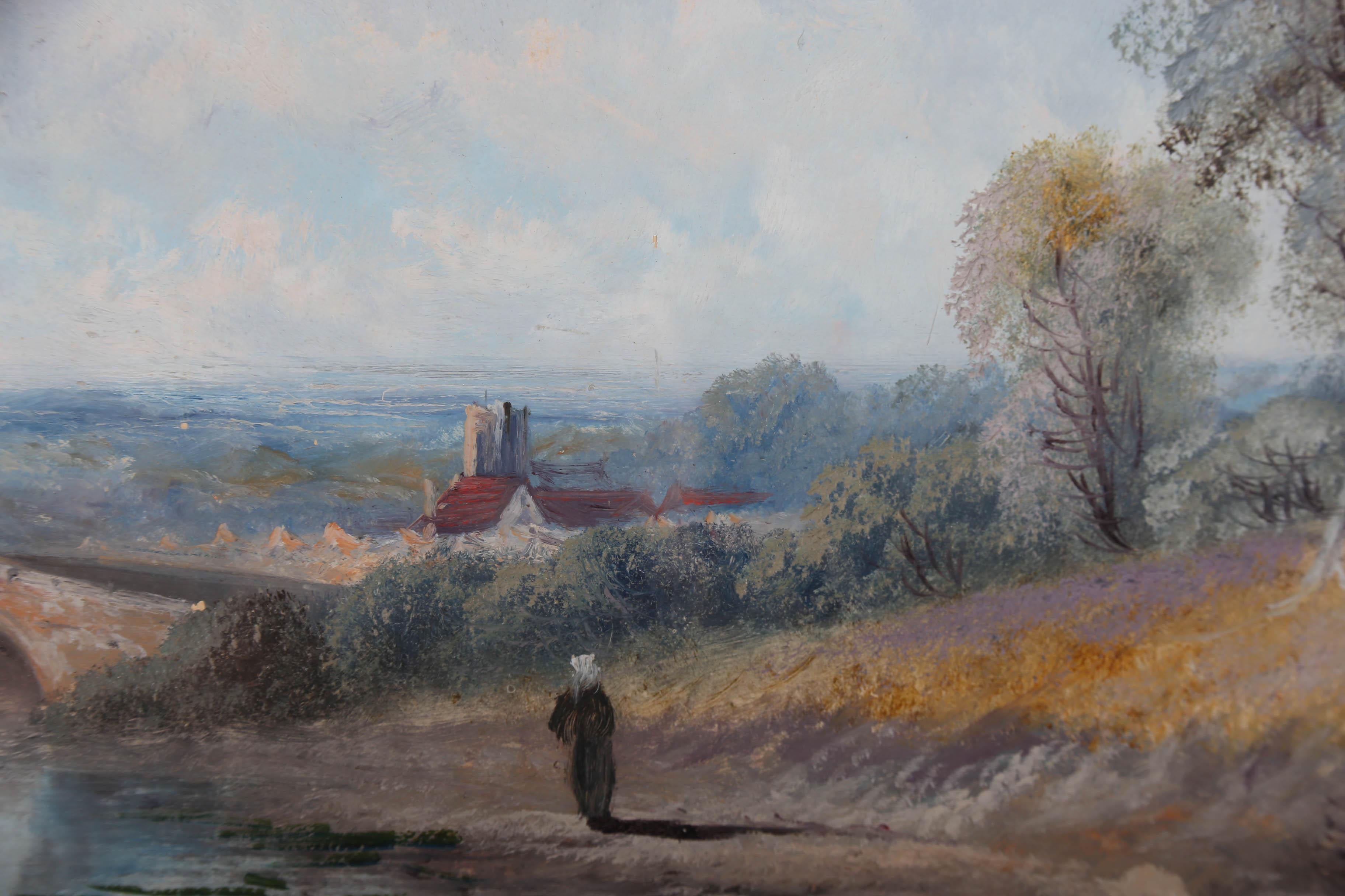 J. Hall - Olio incorniciato dei primi del Novecento, Campi della chiesa in vendita 4