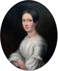 A Fine Classical Portrait of a Young Woman – Oil on Canvas, Signed J. Hallez  E