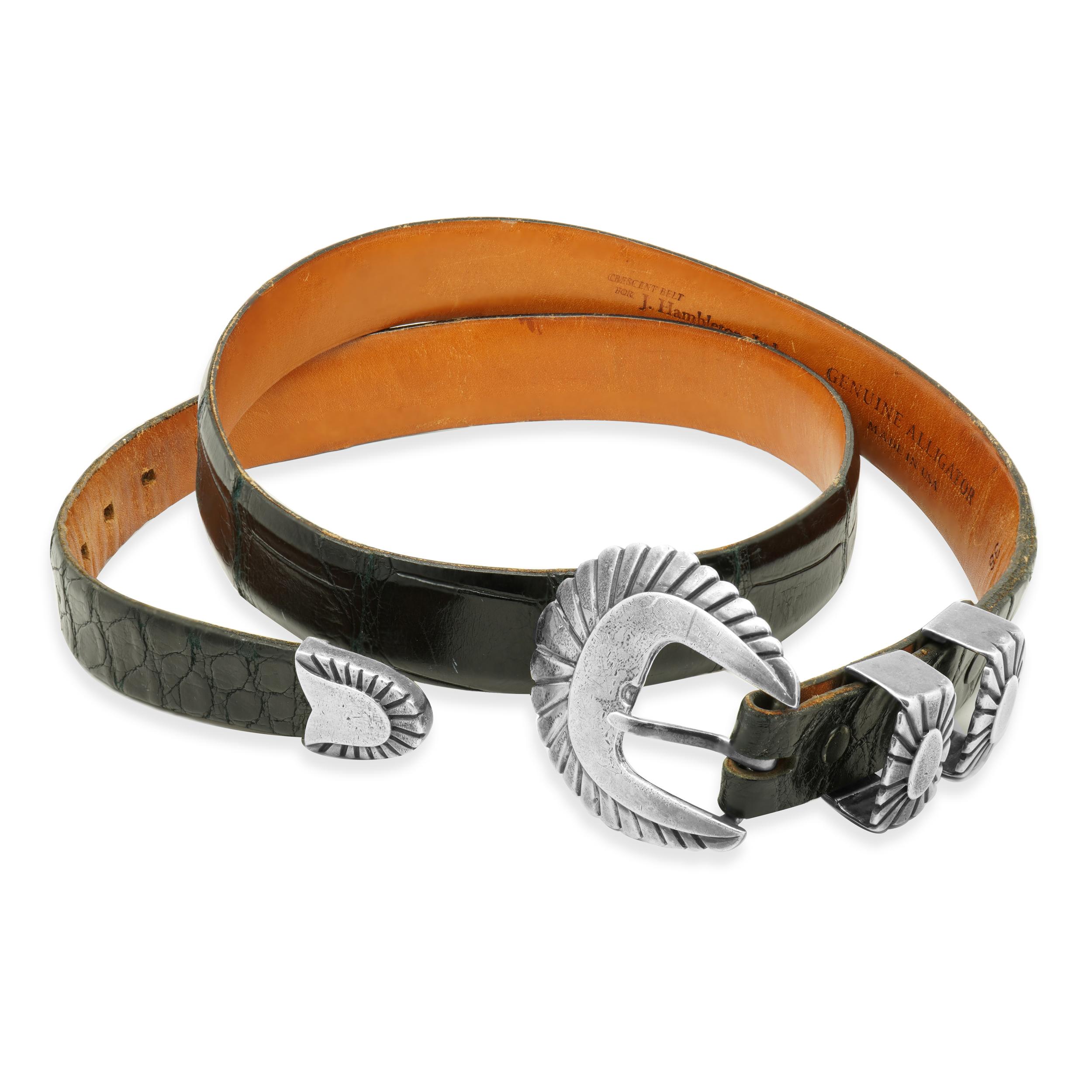 J. Hambleton Sterling Silver Belt with Genuine Alligator (ceinture en argent sterling et alligator véritable) Excellent état - En vente à Scottsdale, AZ