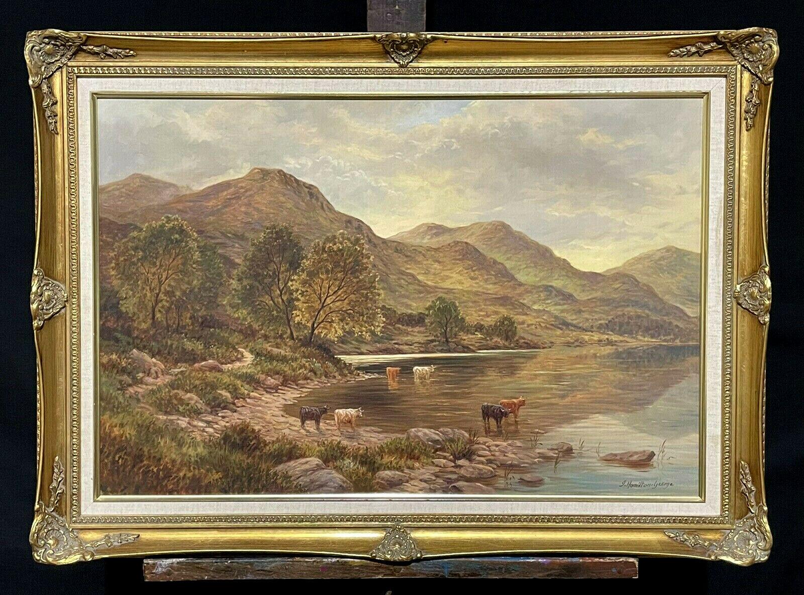 SIGNED SCOTTISH HIGHLANDS LOCH SCENE & CATTLE OIL PAINTING - J. HAMILTON GEORGE - Painting by J. Hamilton George
