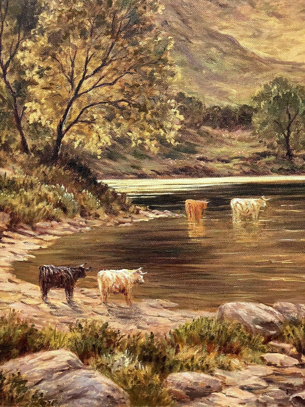 SIGNED SCOTTISH HIGHLANDS LOCH SCENE & CATTLE OIL PAINTING - J. HAMILTON GEORGE - Victorian Painting by J. Hamilton George