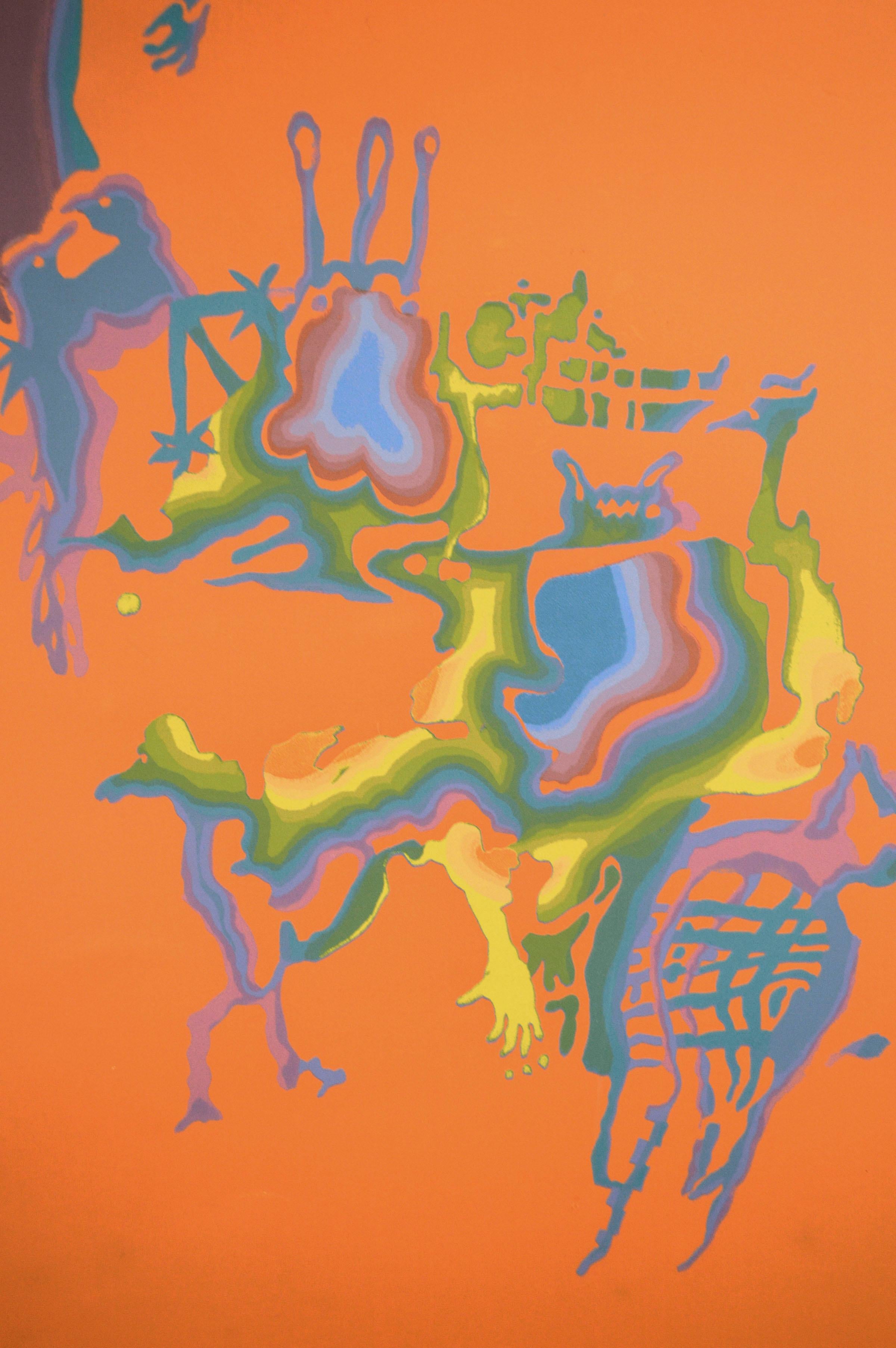 1970's Multicolor Psychedelic Figurative Abstract, Limited Edition Silkscreen For Sale 3