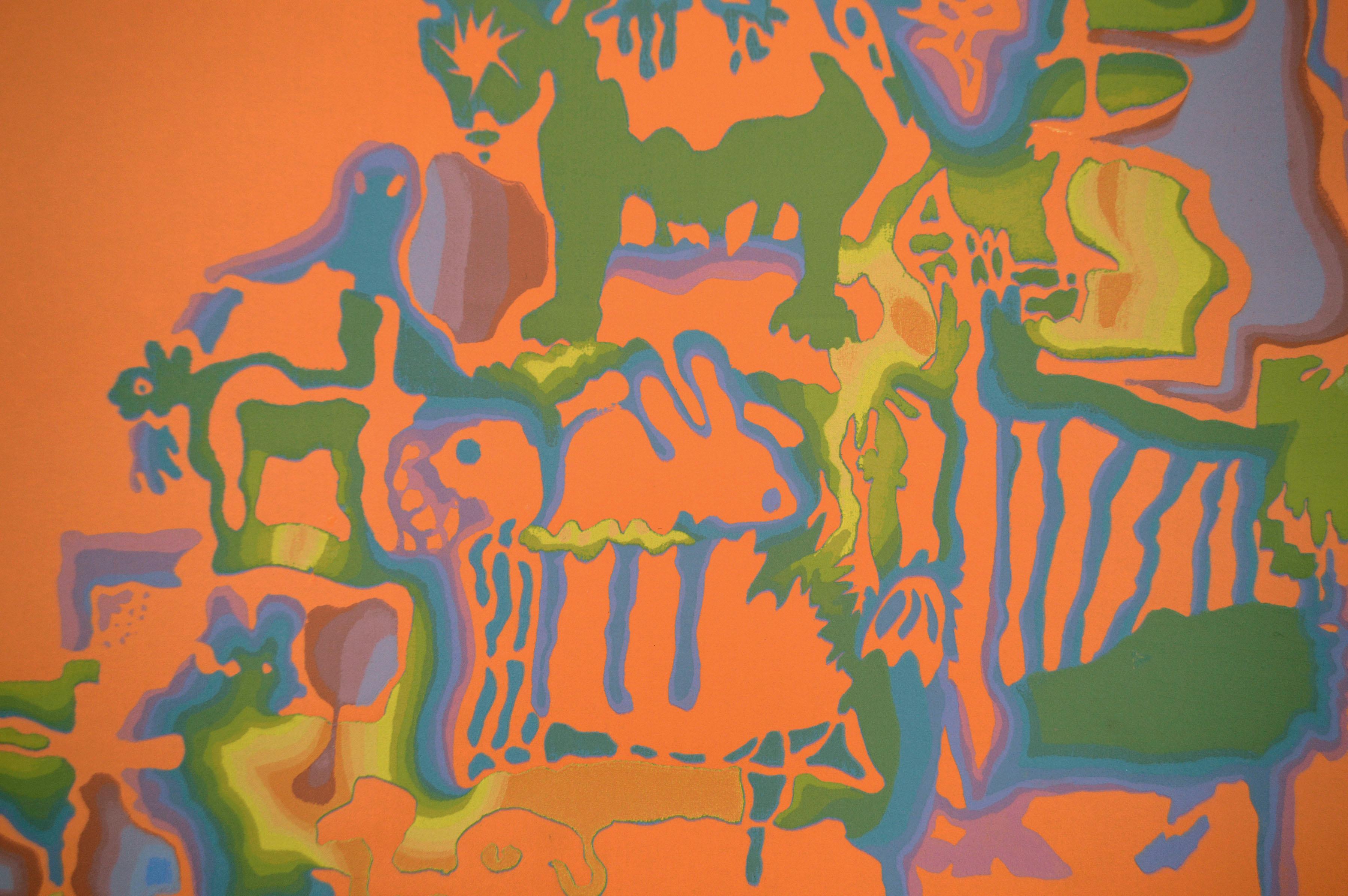 1970's Multicolor Psychedelic Figurative Abstract, Limited Edition Silkscreen For Sale 1