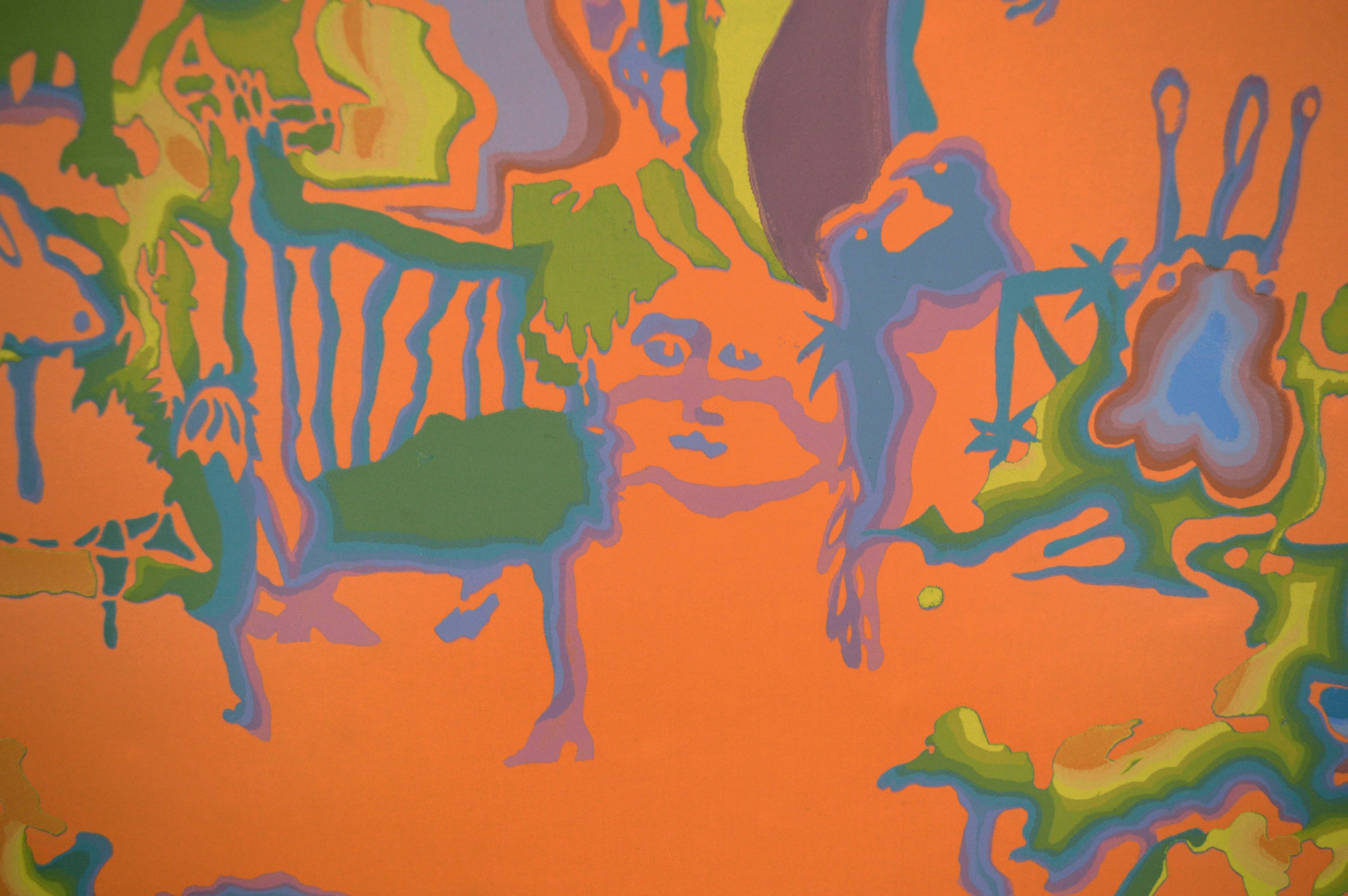 1970's Multicolor Psychedelic Figurative Abstract, Limited Edition Silkscreen For Sale 2