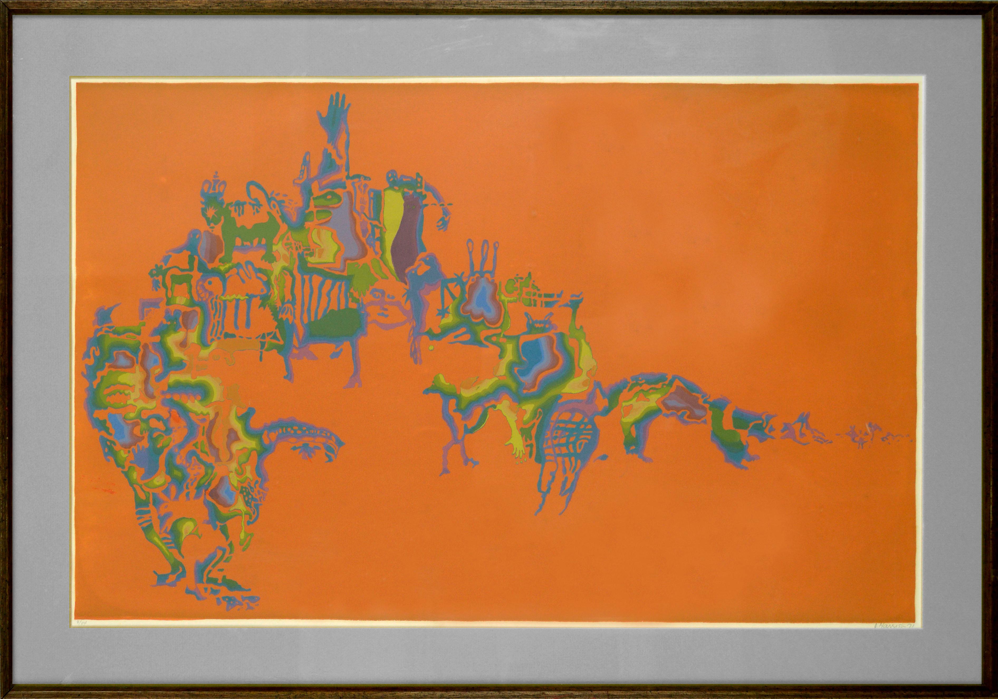 1970's Multicolor Psychedelic Figurative Abstract, Limited Edition Silkscreen