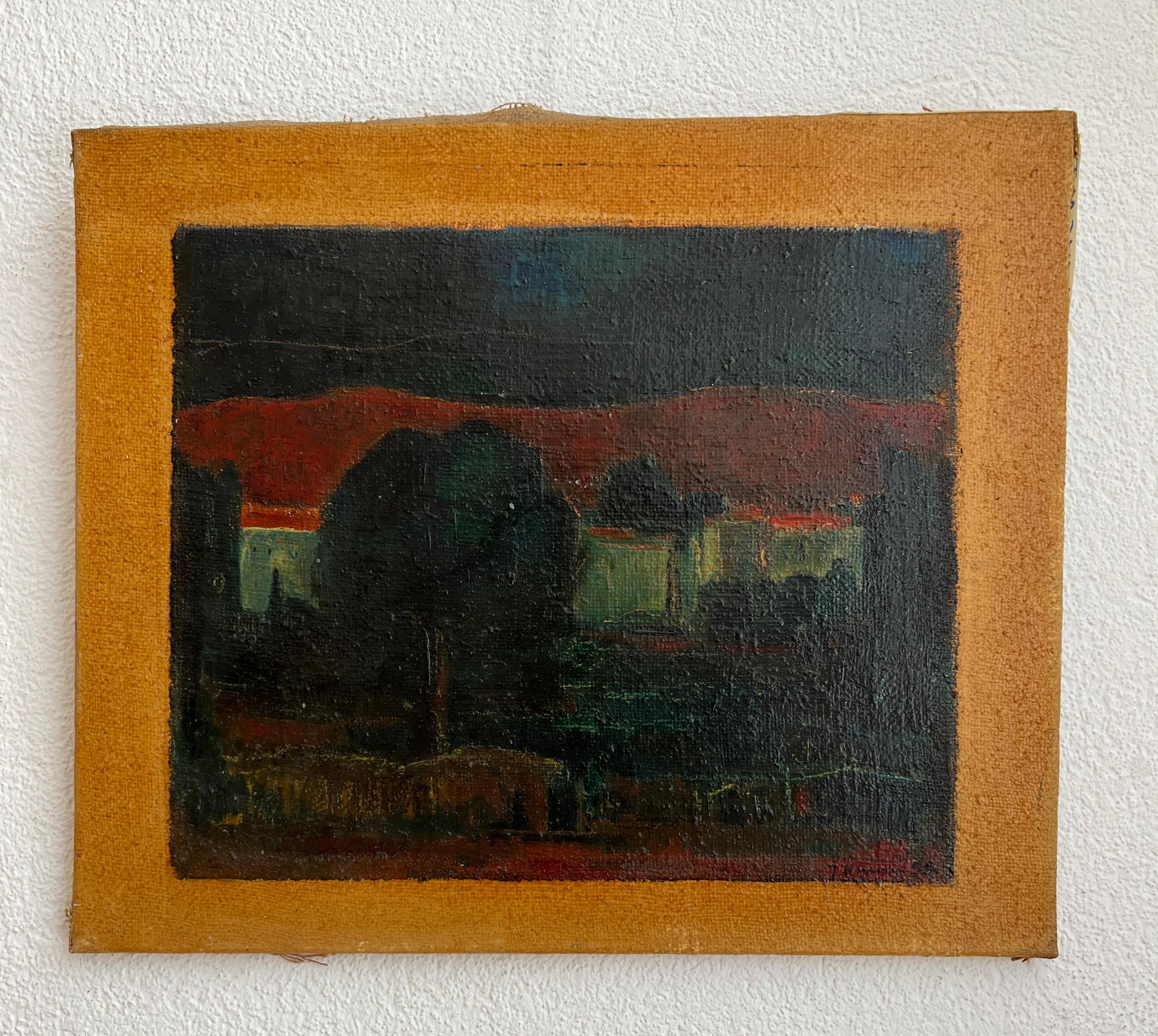 Gemalte Landschaft – Painting von J. Hinnen