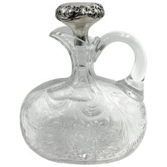 J. Hoare 'Rock Crystal' Engraved Glass, Sterling Silver Top Whiskey Decanter