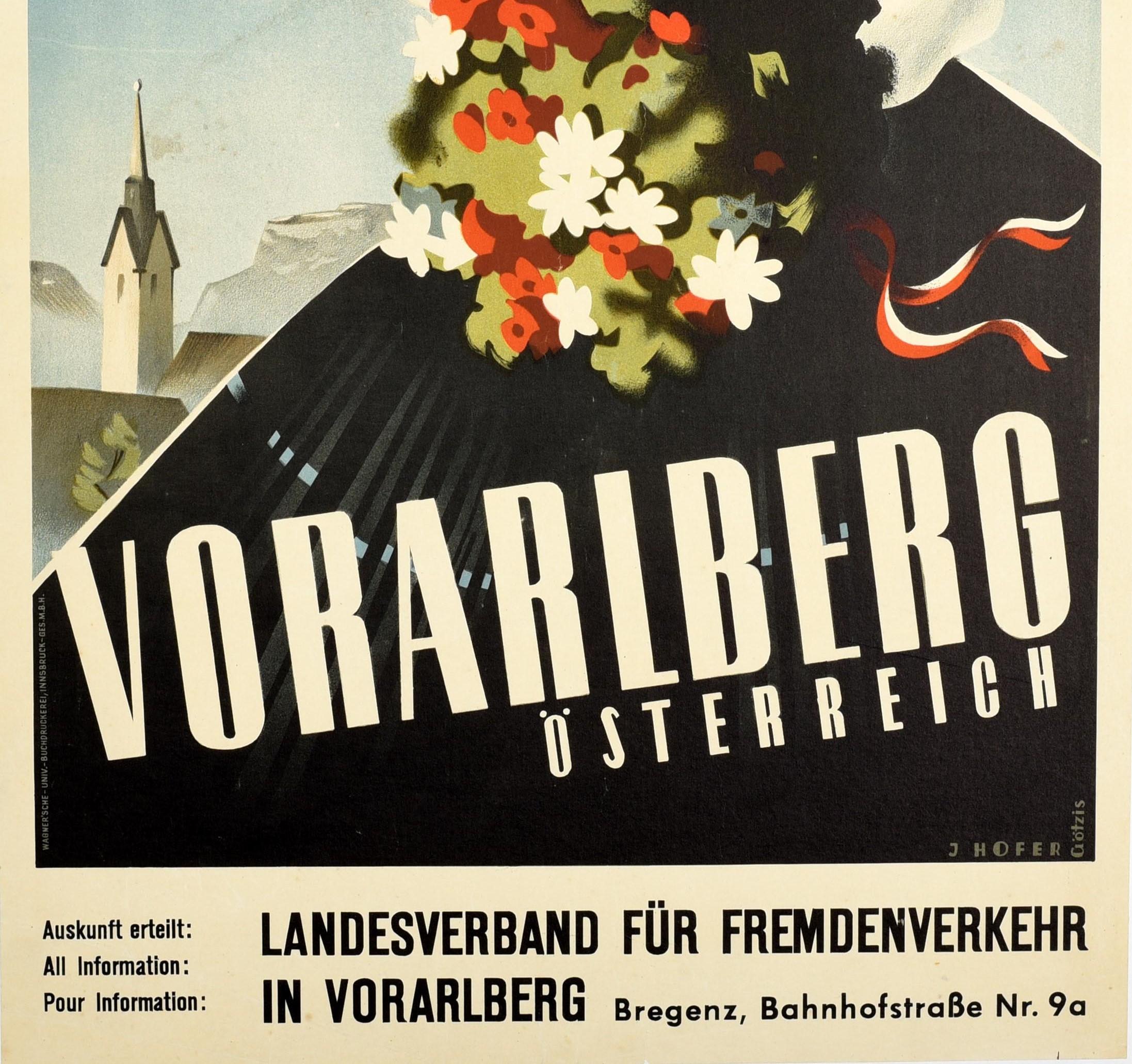Poster d'epoca originale per l'Austria Vorarlberg Autriche Osterreich Alpi Viaggio - Print Beige di J Hofer