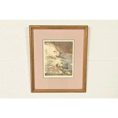 J. Hohenberger Original Artist Signed "January" Lithograph in Giltwood Frame