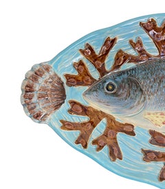 J. Holdcroft Majolica Salmon Platter Turquoise Ground, English, ca. 1875