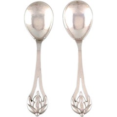J. Holm, Denmark, a Pair of Serving Spoons in Silver 1917