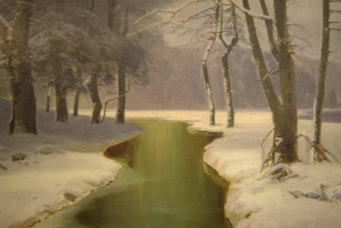 J. Holmsted, Scandinavian Painter Oil on Canvas Winter Landscape from 1889 In Good Condition In Copenhagen, DK