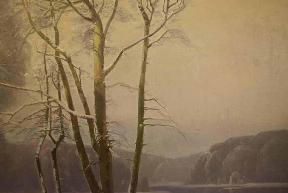 Late 19th Century J. Holmsted, Scandinavian Painter Oil on Canvas Winter Landscape from 1889