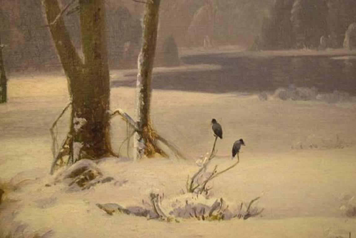 J. Holmsted, Scandinavian Painter Oil on Canvas Winter Landscape from 1889 1