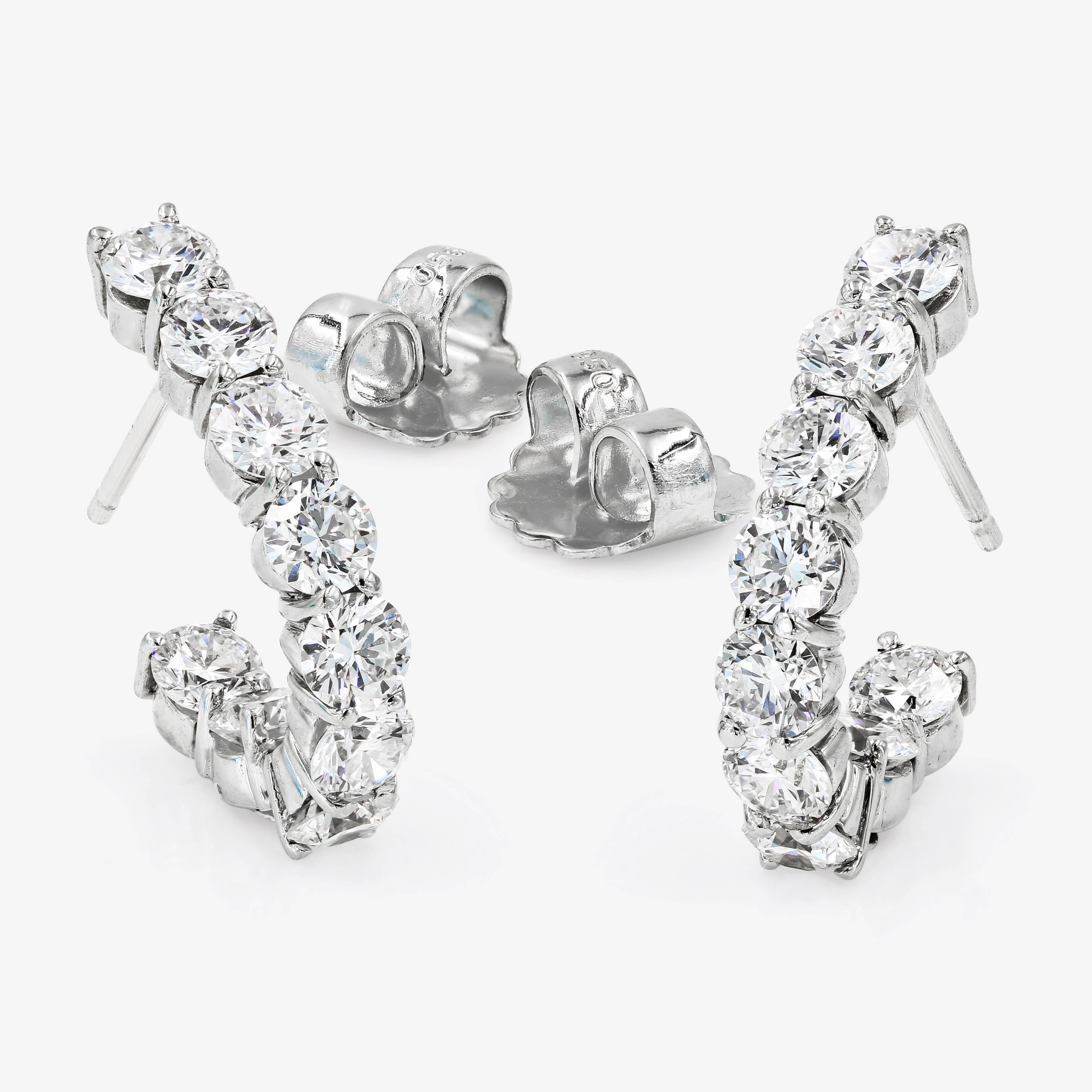 Contemporary J-Hoop Round Diamond Earrings in 18 Karat White Gold