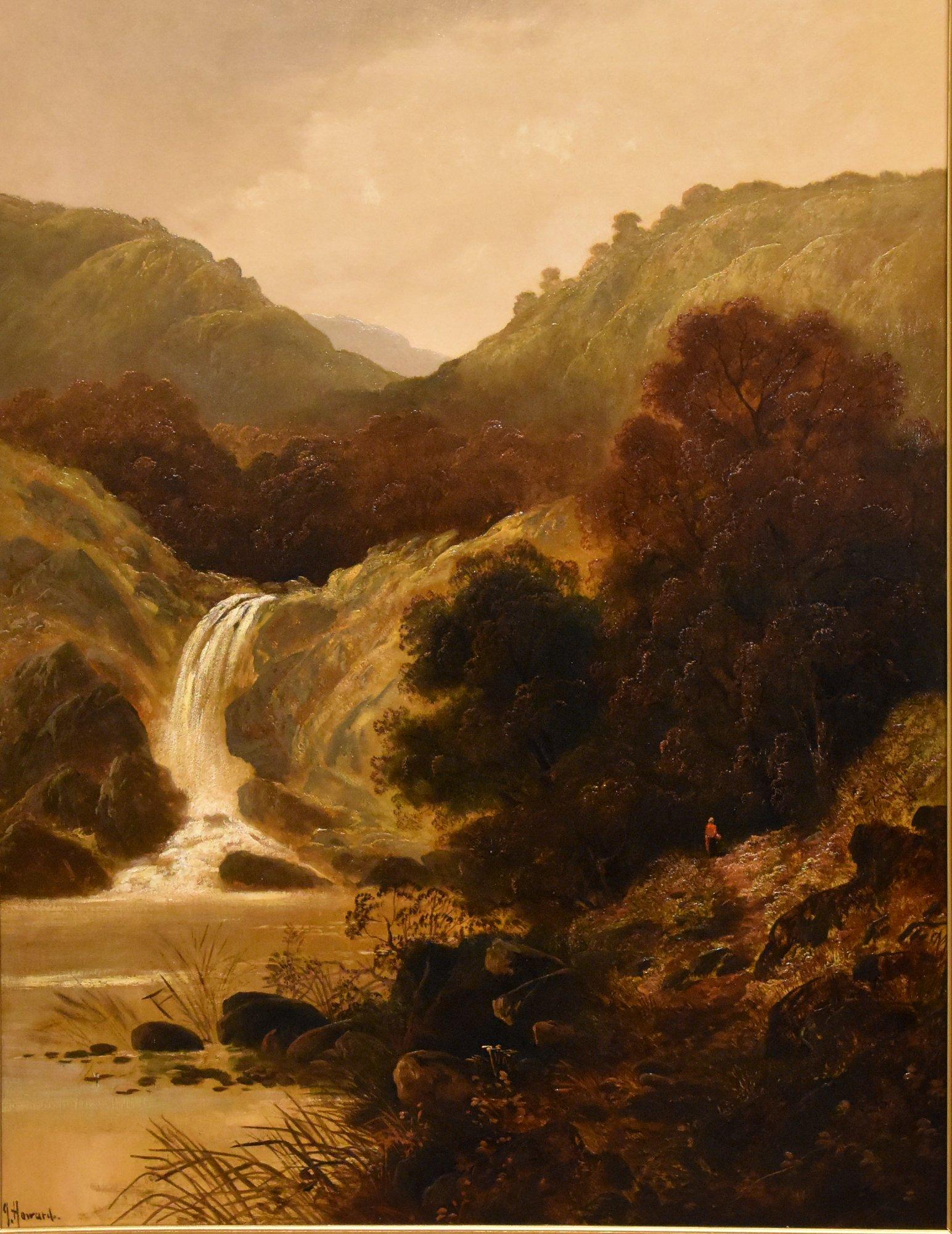 Paire de peintures à l'huile de J Howard « Highland Waterfalls » en vente 1