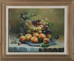 J. Howard - 20th Century Oil, Still Life with Peaches and Grapes