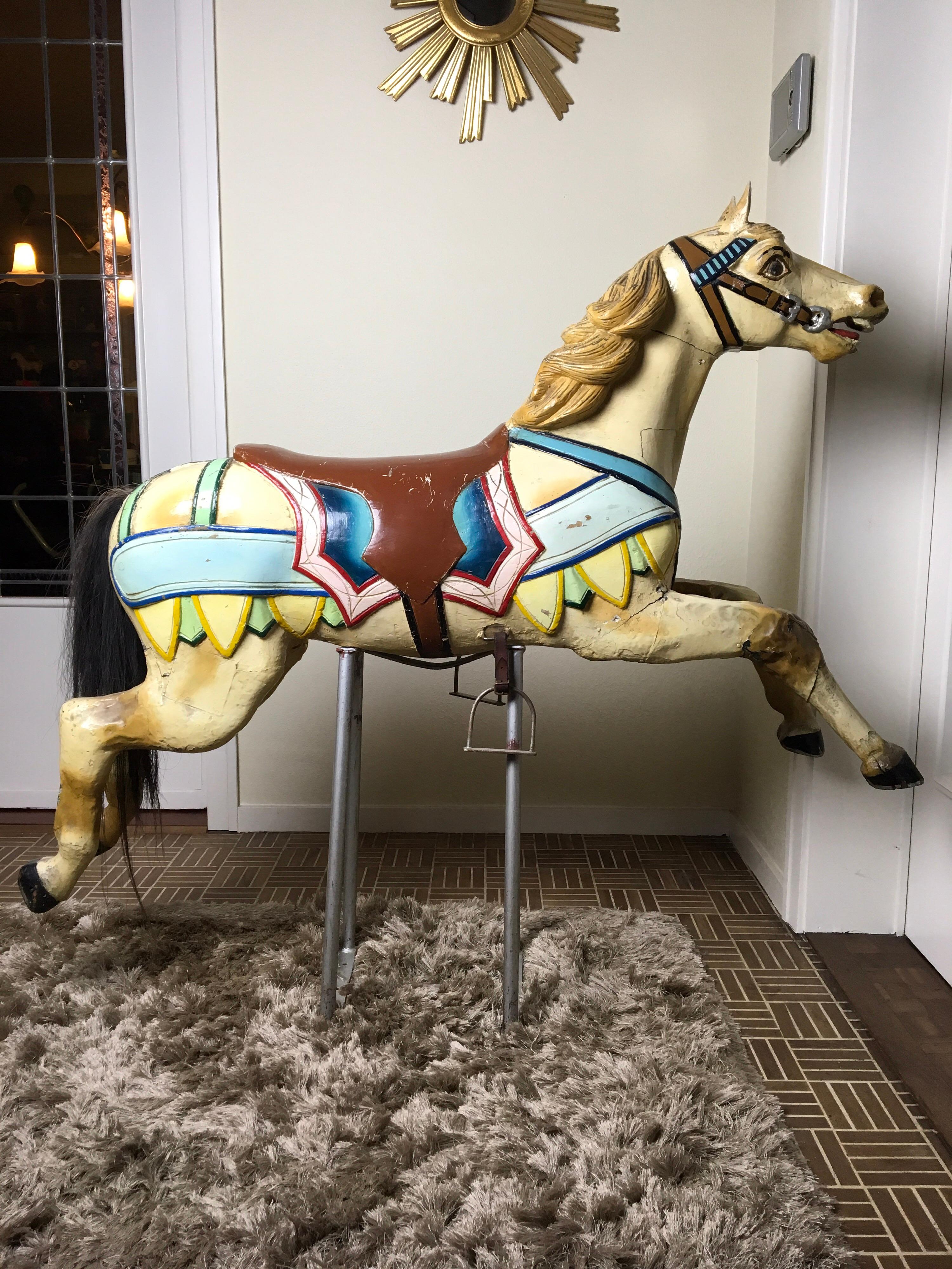 J. Hübner Carved Wood Carousel Horse,  Early 20th Century, Germany For Sale 9