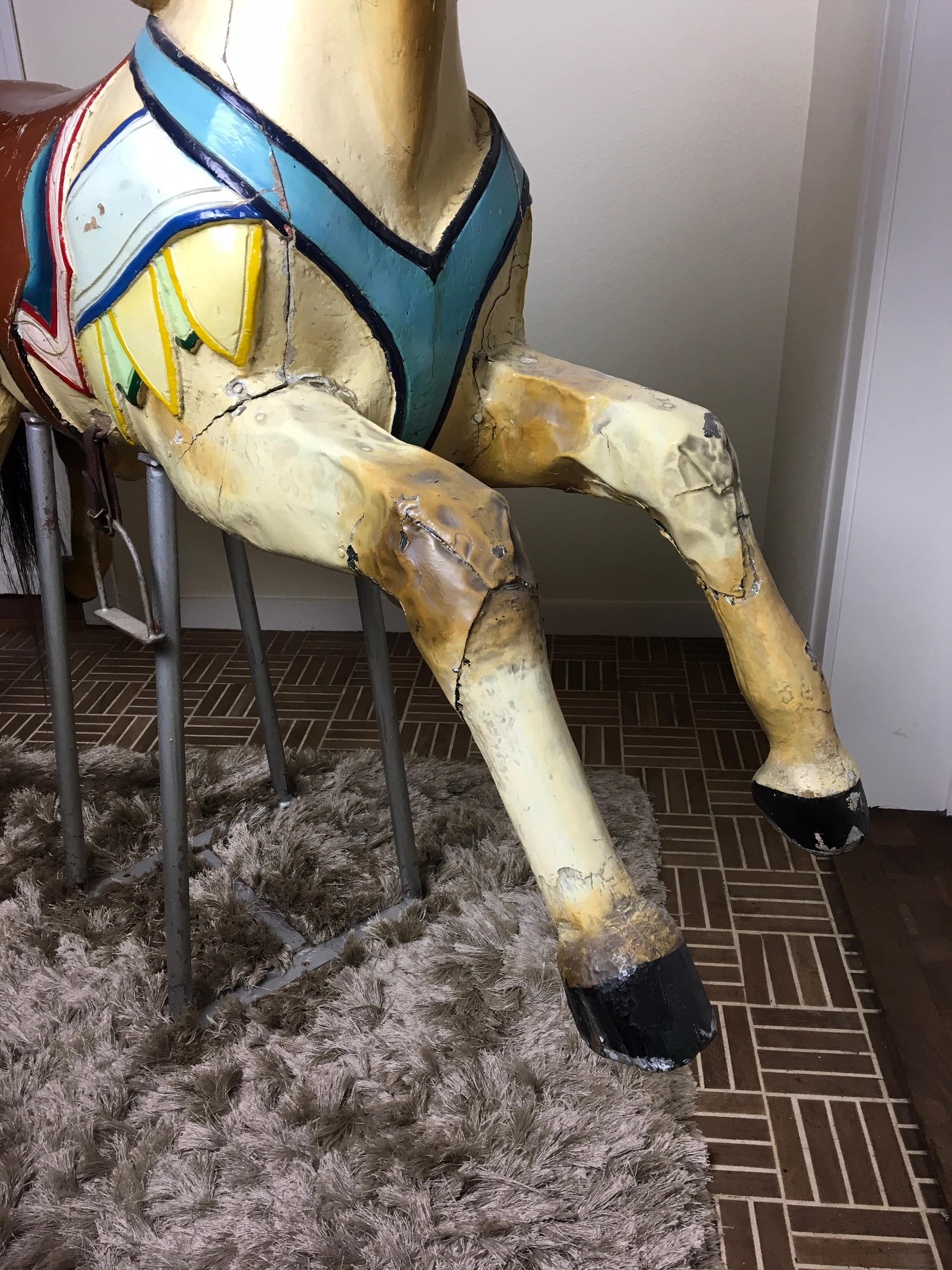 Folk Art J. Hübner Carved Wood Carousel Horse,  Early 20th Century, Germany For Sale