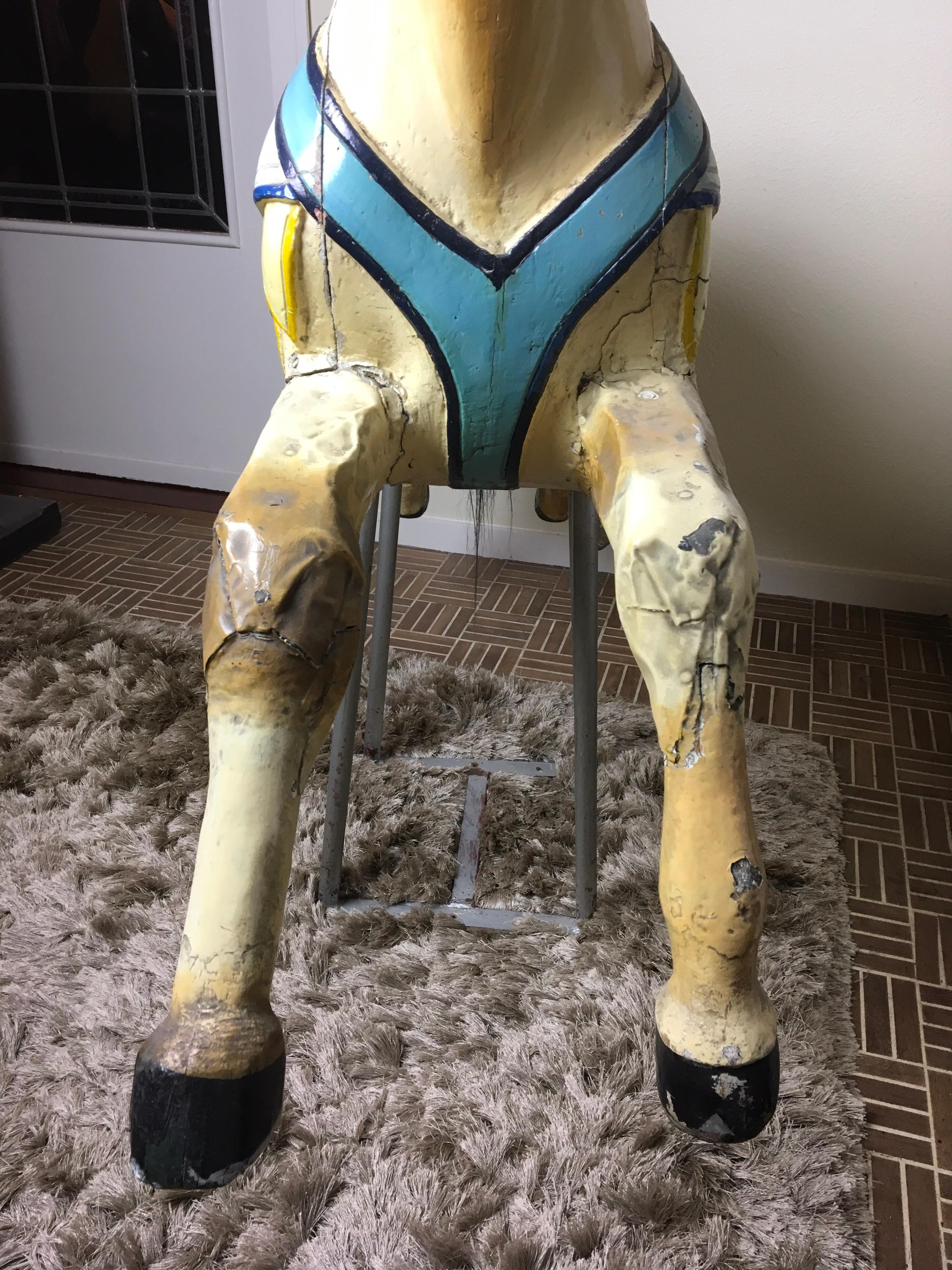 J. Hübner Carved Wood Carousel Horse,  Early 20th Century, Germany In Good Condition For Sale In Antwerp, BE