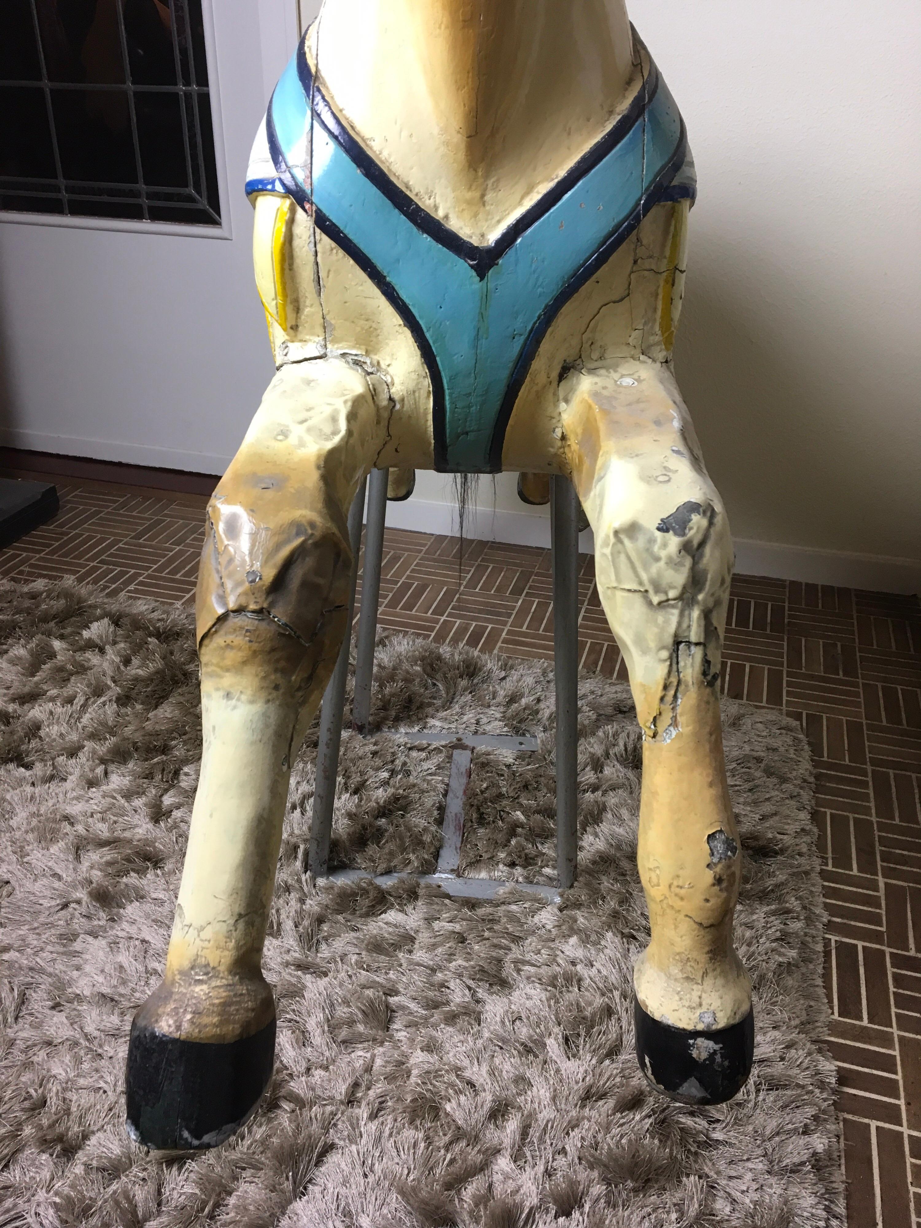 J. Hübner Carved Wood Carousel Horse,  Early 20th Century, Germany In Good Condition In Retie, BE