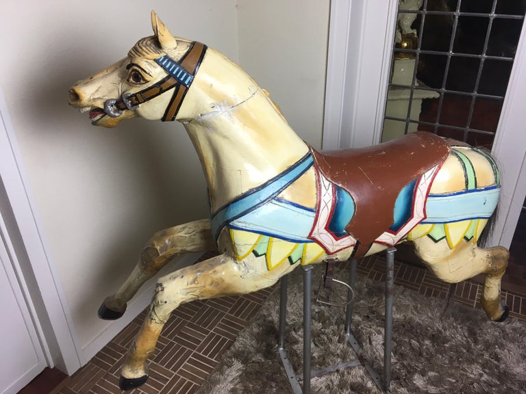 J. Hübner Germany  Carved Wood Carousel Horse Early 20th Century For Sale 4