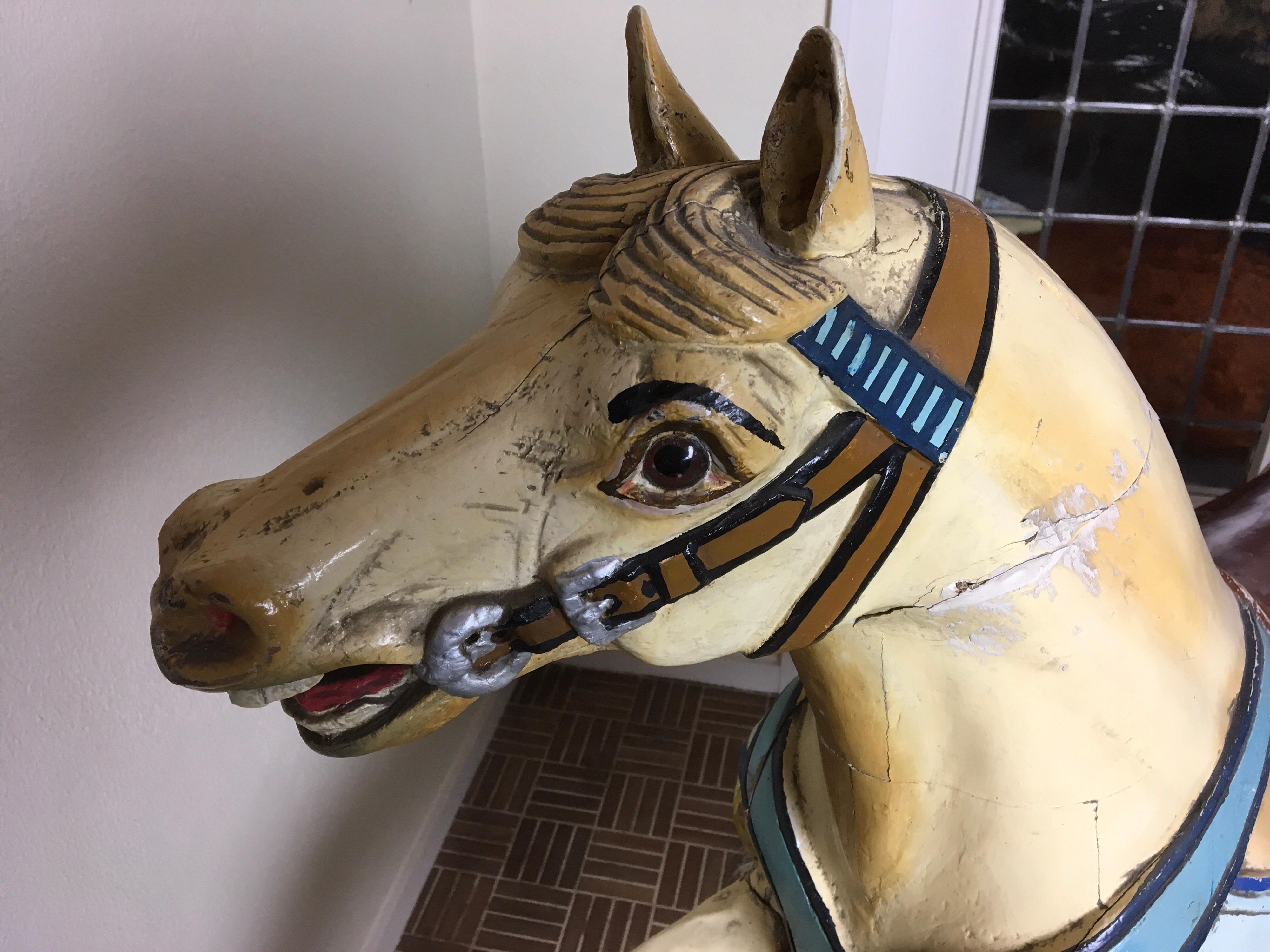 J. Hübner Carved Wood Carousel Horse,  Early 20th Century, Germany For Sale 1