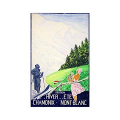 Circa 1930 original gouache by J. Hurey for Chamonix Mont-Blanc