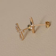 J Iniial Studs Solid 14k Yellow Gold Genuine White Diamond J Letter Stud Earring