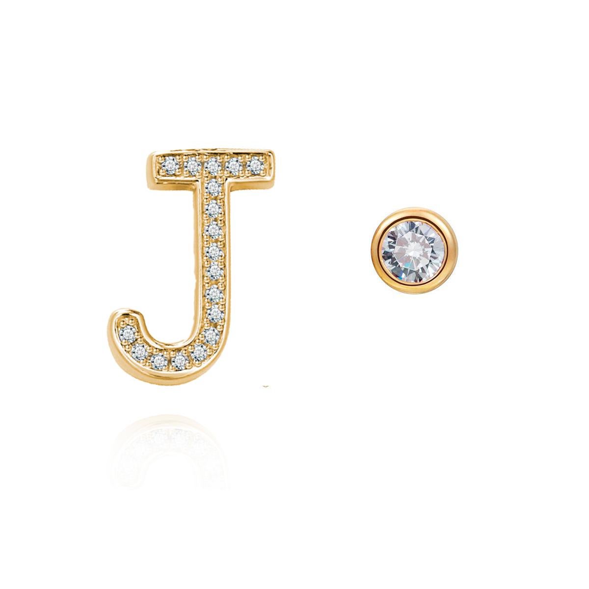 Modern J Initial Bezel Mismatched Earrings For Sale