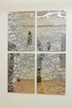J Ivcevich, Mirror Mandala (Razor Wire), Abstract ink on polished steel painting