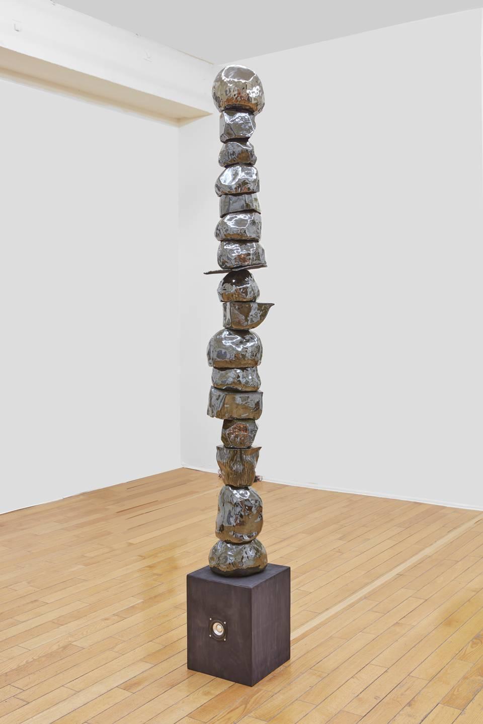 J Ivcevich, Chromedome (cairn), Tribal ceramic, steel, and wood sculpture, 2018 - Mixed Media Art by J. Ivcevich