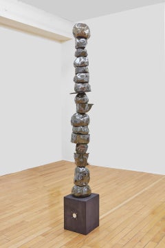 J Ivcevich, Chromedome (cairn), Tribal ceramic, steel, and wood sculpture, 2018