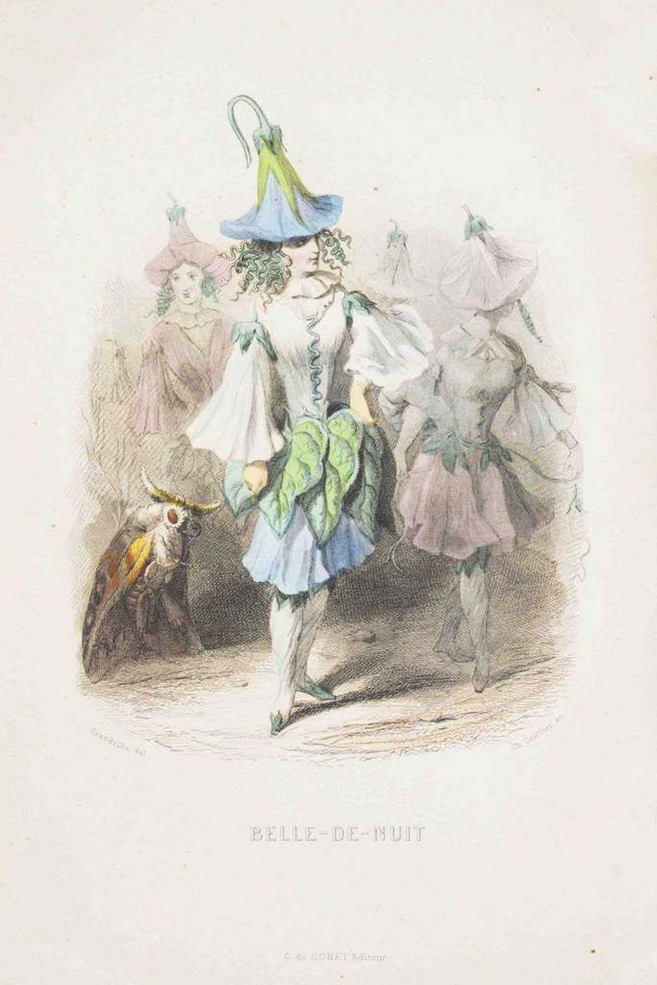 J. J. Grandville Figurative Print - Belle-de-Nuit - Les Fleurs Animées Vol.I - Litho by J.J. Grandville - 1847
