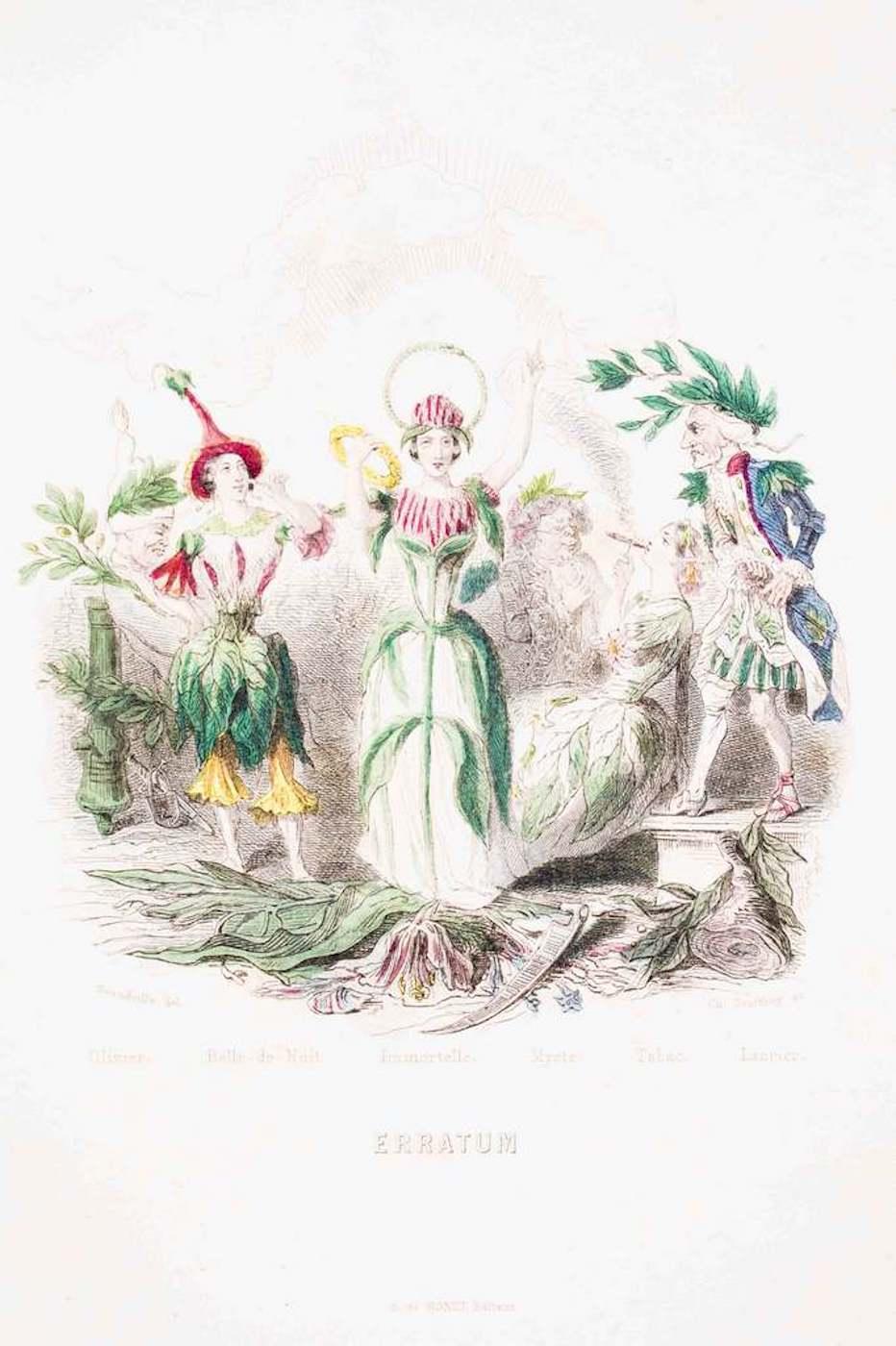 J. J. Grandville Figurative Print - Erratum - Les Fleurs Animées Vol.II - Lithograph by J.J. Grandville - 1847