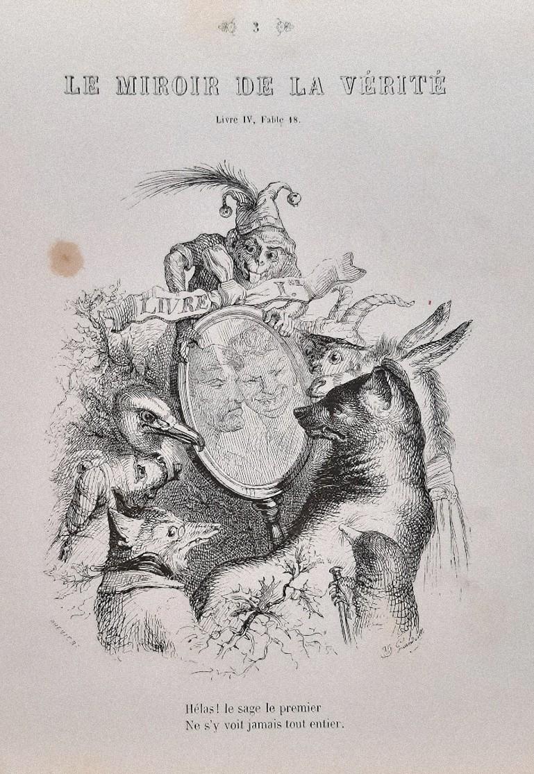 Florian traduit par Grandville ist ein modernes, seltenes Originalbuch, das von Jean Jeacques Grandville (Nancy, 1803 - Vanves, 1847) im Jahr 1849 illustriert wurde.

Original-Erstausgabe.

Herausgegeben von Paulin et Le Chevalier, Paris.

Format: