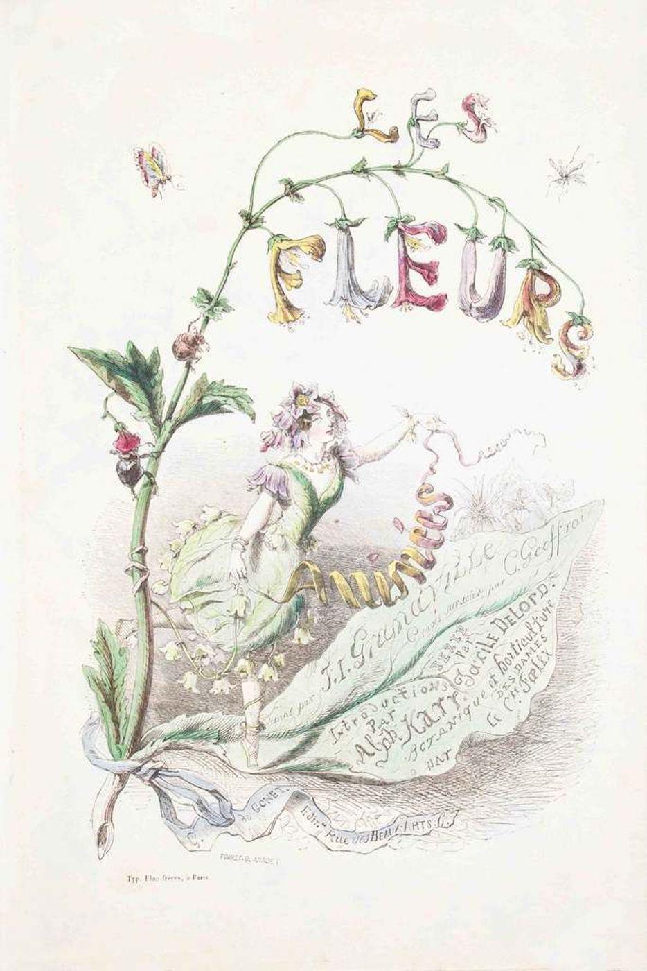 J. J. Grandville Figurative Print – Frontispiece - Les Fleurs Animées Vol.I - Litho von J.J. Grandville - 1847