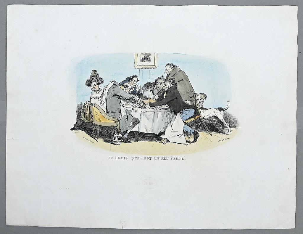 J. J. Grandville Figurative Print - Je Crois qu'il est un peu Fermé - Lithograph after J.J. Grandvile- 1830