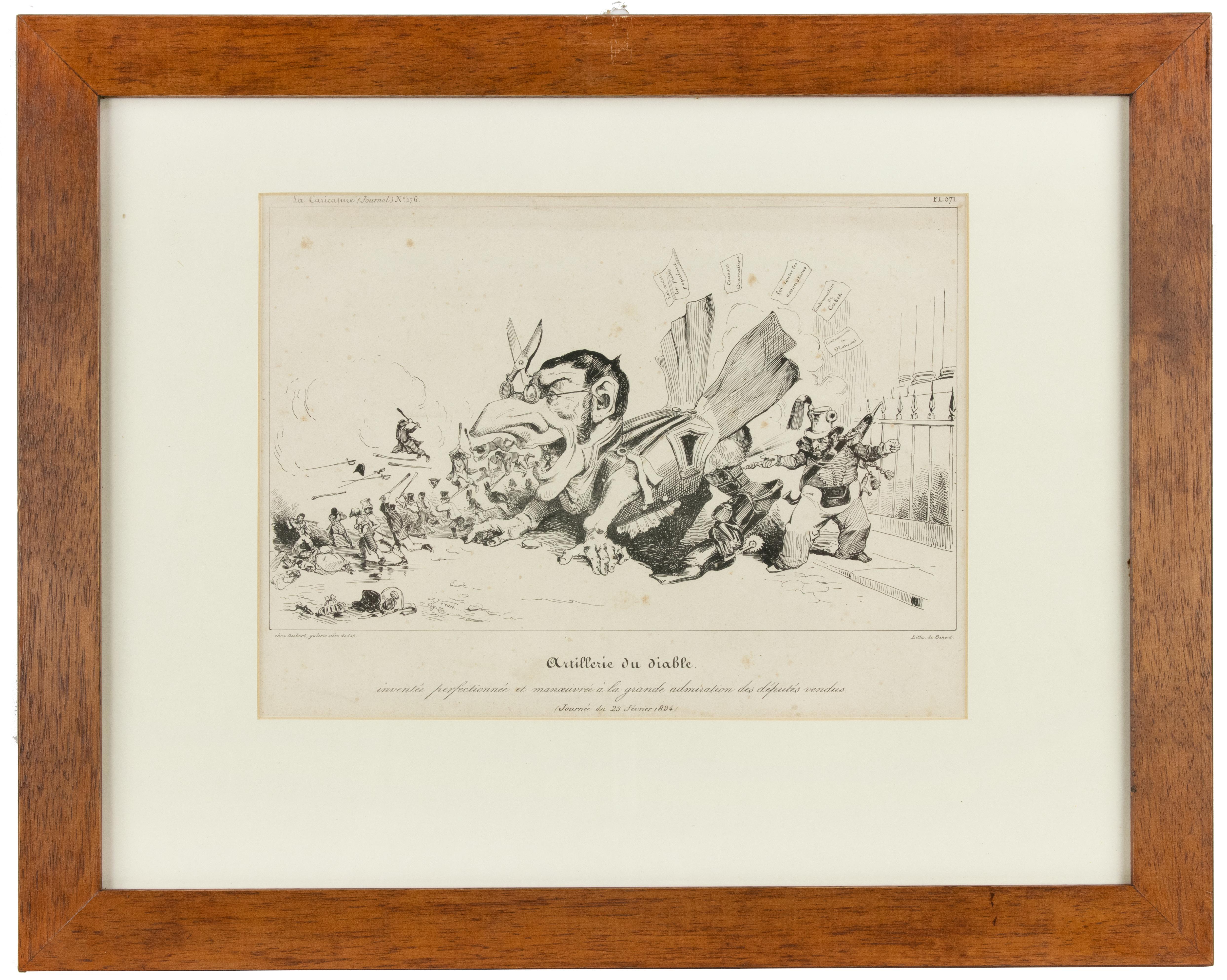 J. J. Grandville Figurative Print - L’artillerie du Diable  - Lithograph by J.J. Grandville - 1834