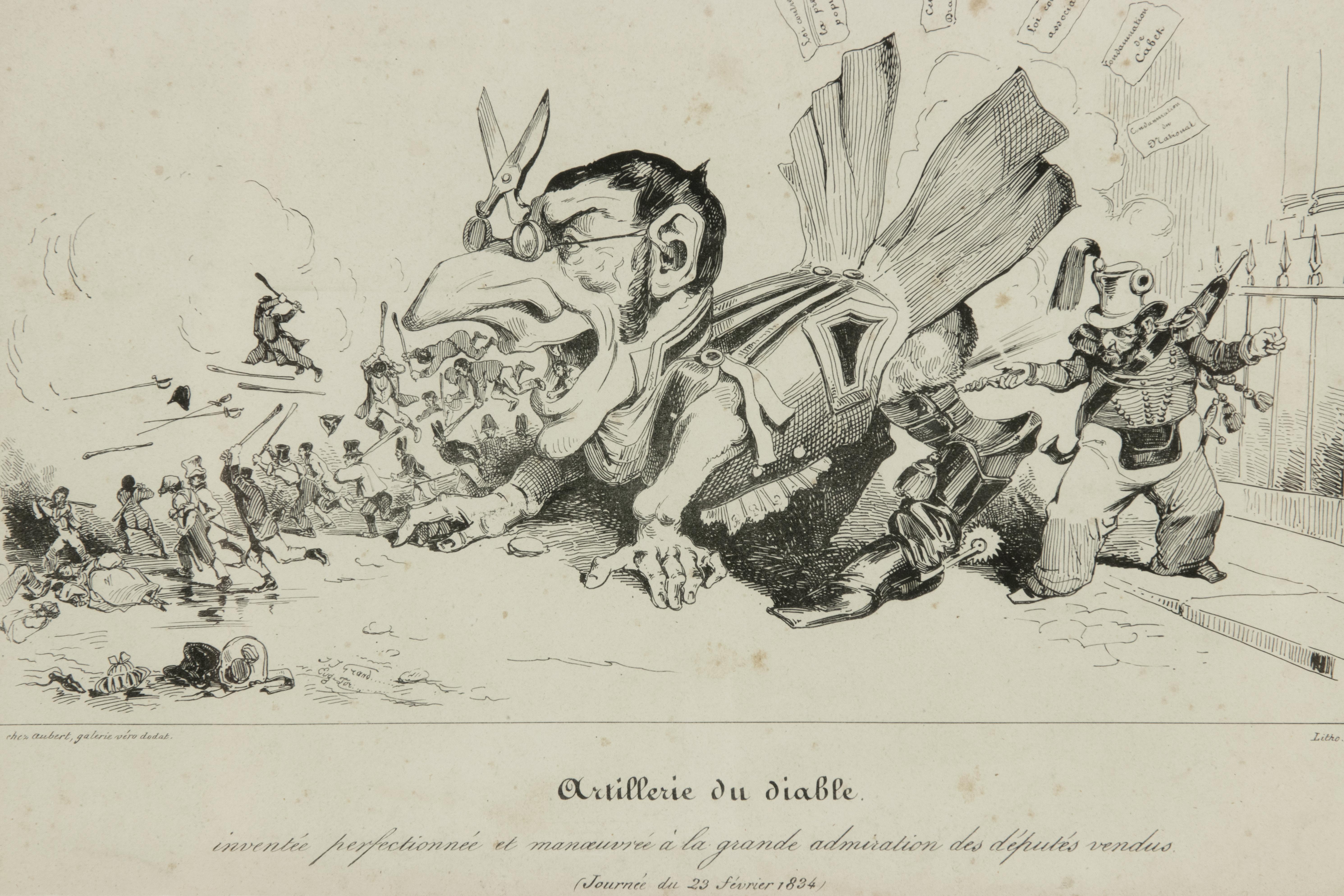 L’artillerie du Diable  - Lithograph by J.J. Grandville - 1834 - Print by J. J. Grandville