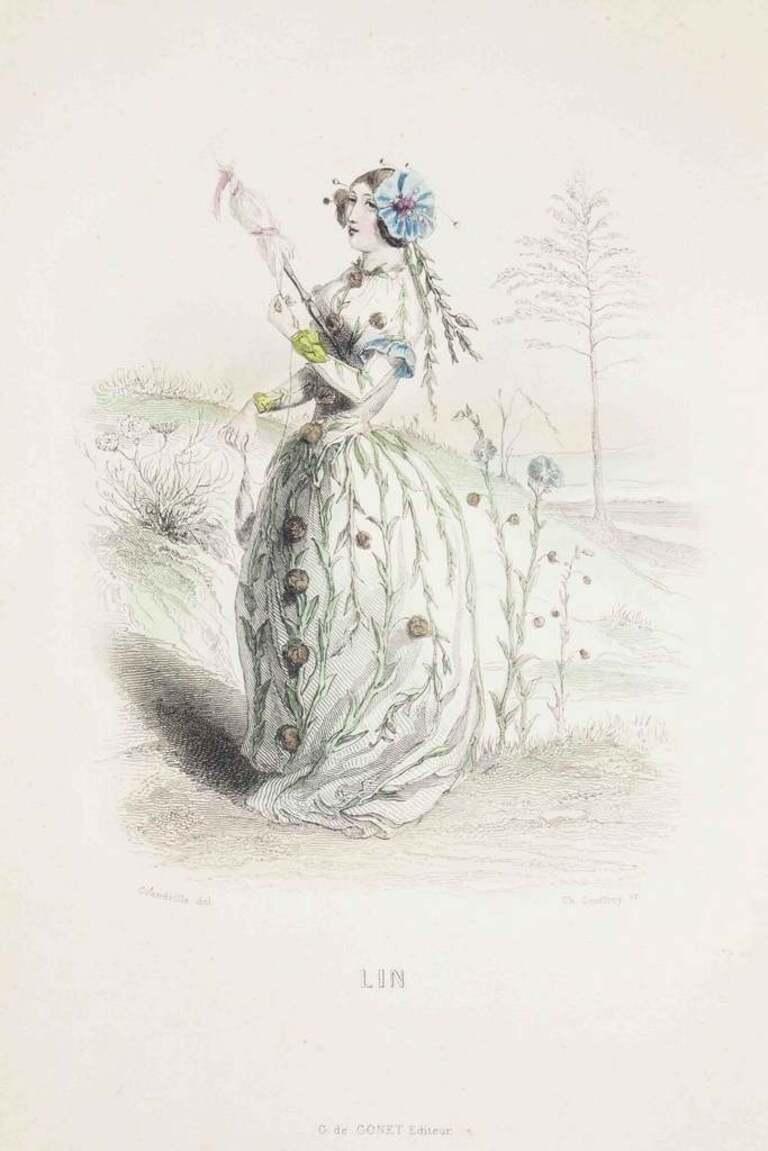 Lin - Les Fleurs Animées Vol.I - Lithographie de J.J. Grandville - 1847