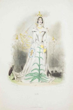 Lis - Les Fleurs Animées Vol. I - Lithograph by J.J. Grandville - 1847