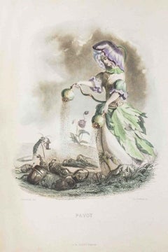 Pavot - Les Fleurs Animées Vol.I - Lithograph by J.J. Grandville - 1847