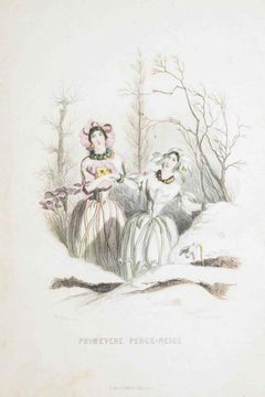 Primevère Perce-Neige - Les Fleurs... - Lithograph by J.J. Grandville - 1847