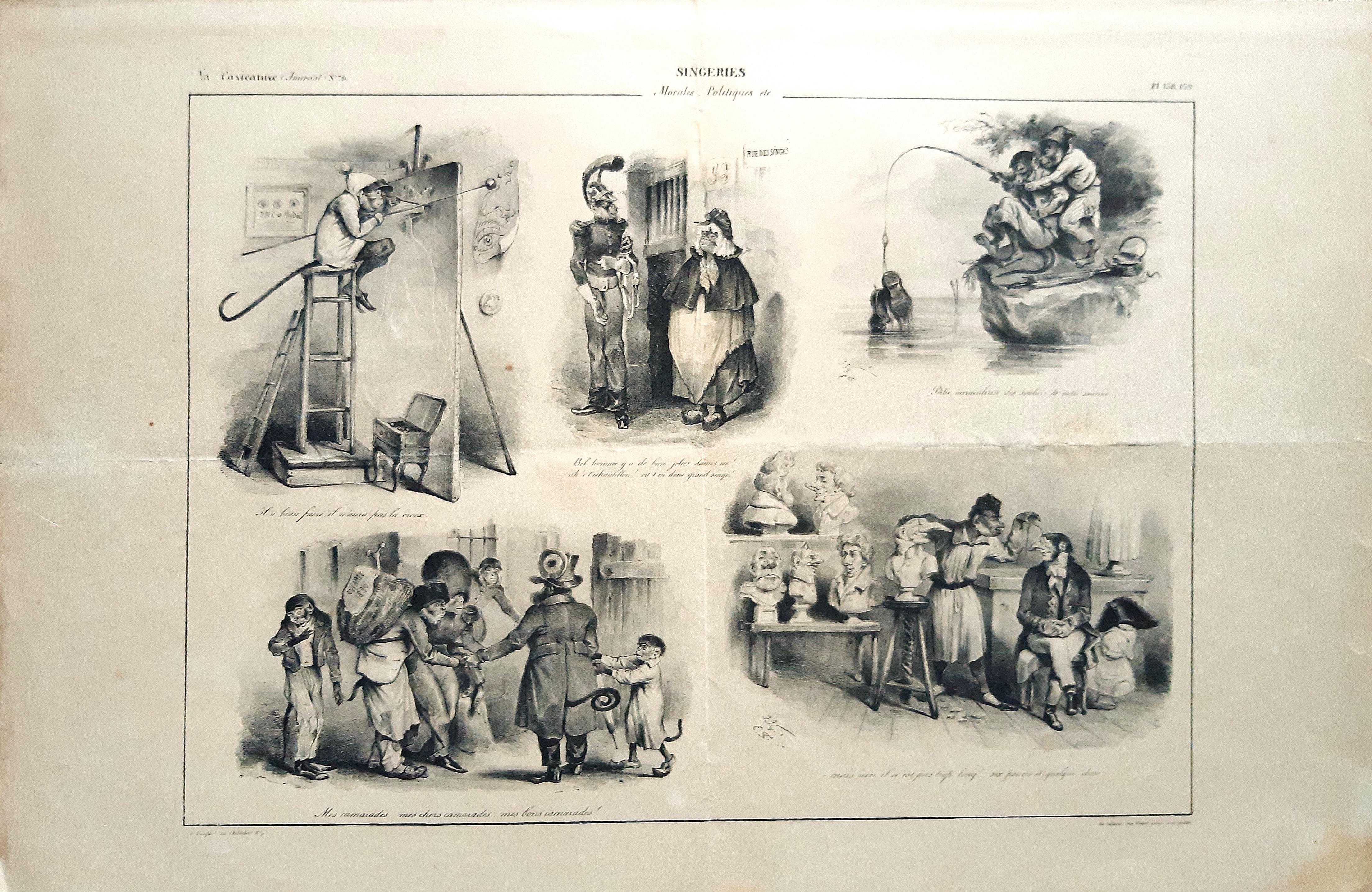 Singeries   - Original Lithograph by J.J. Grandville - 1832 - Print by J. J. Grandville