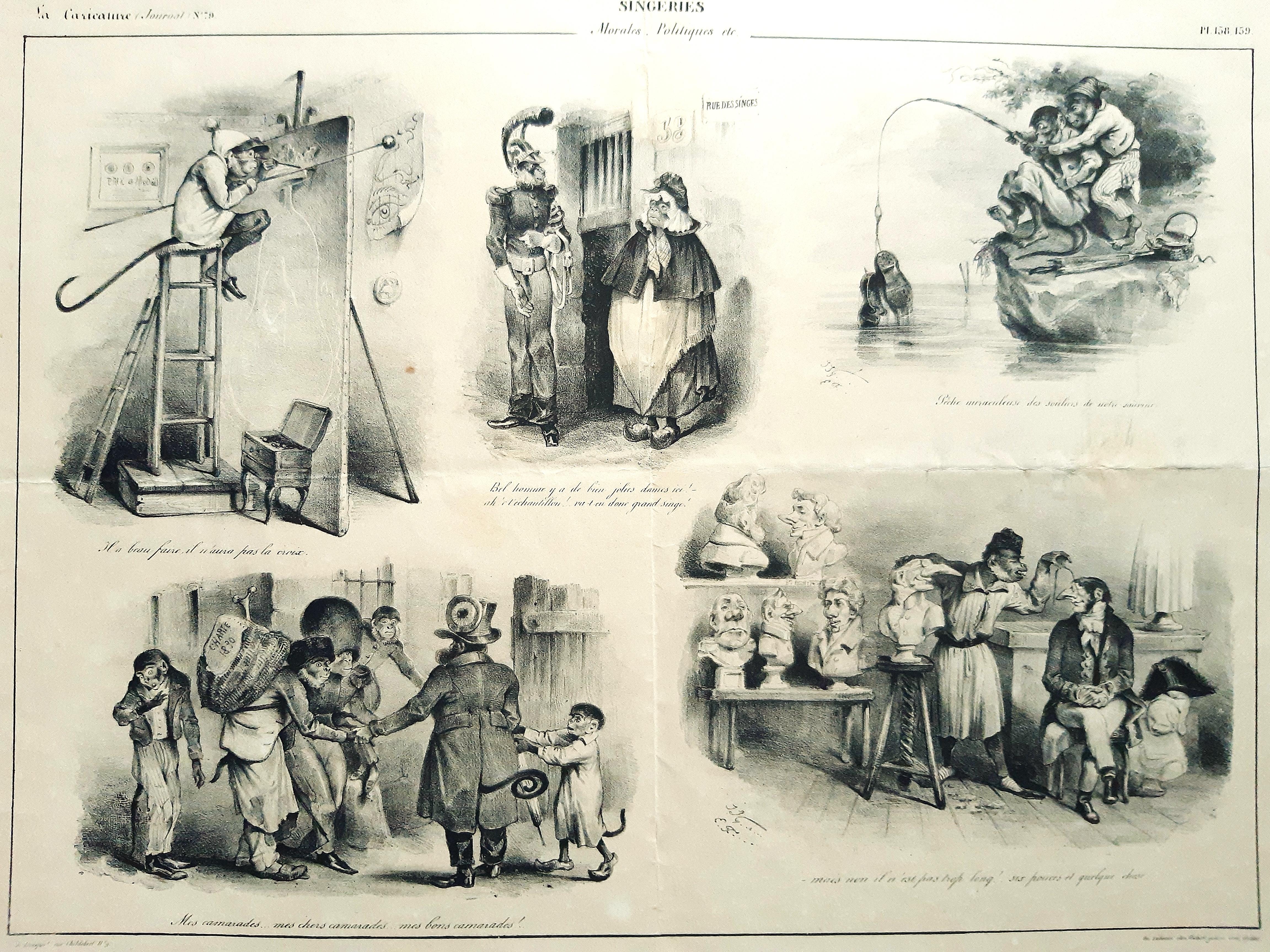 J. J. Grandville Figurative Print - Singeries   - Original Lithograph by J.J. Grandville - 1832