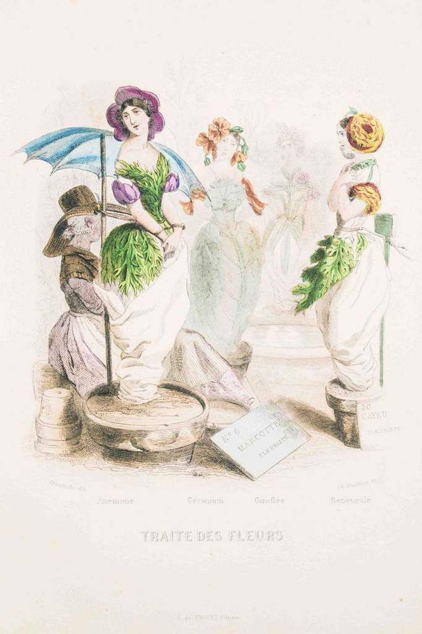 Traite des Fleurs - Les Fleurs Animées Vol.II - Litho by J.J. Grandville - 1847