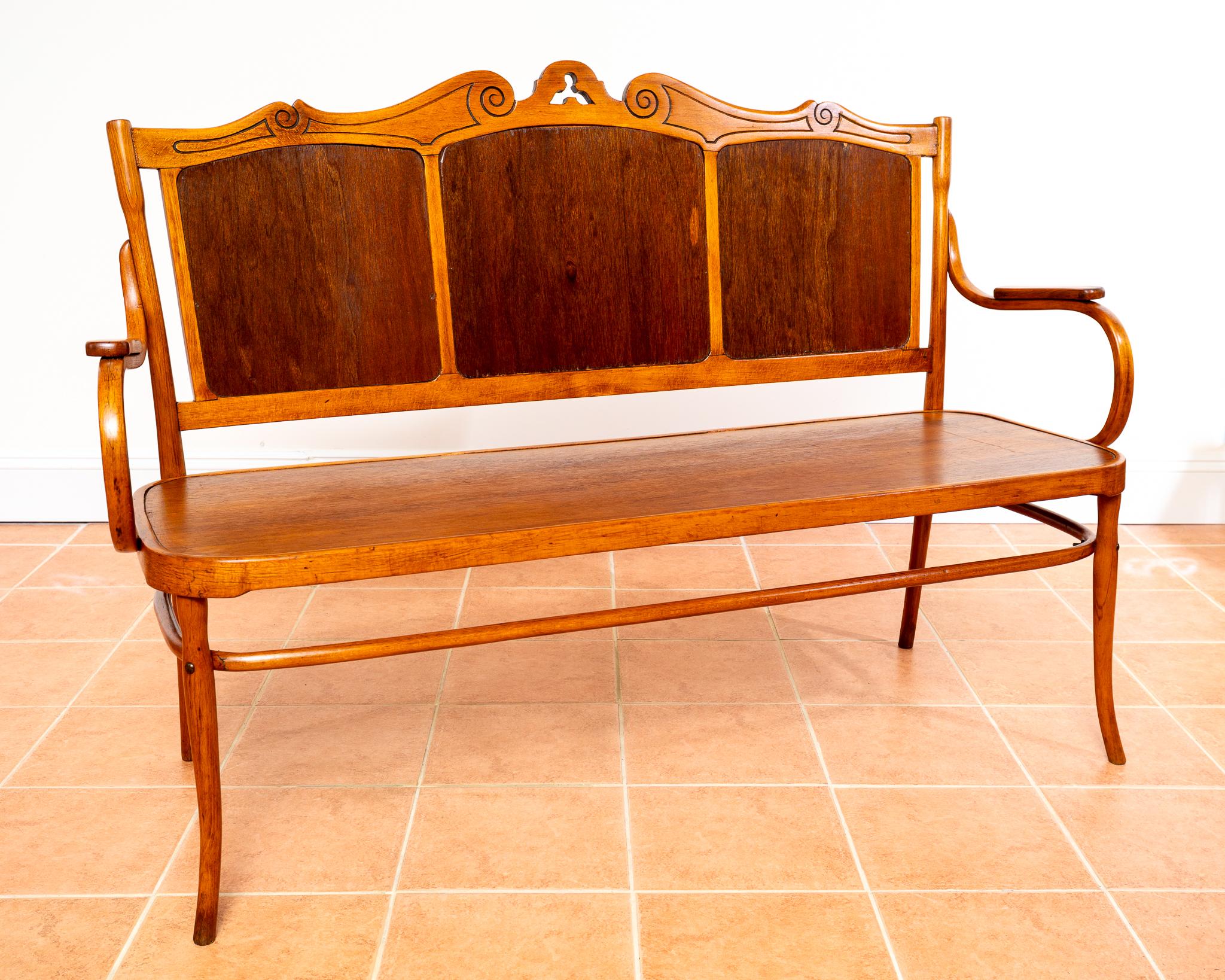J & J Kohn Bench 1900 Vienna Secession Art Nouveau Bentwood Antique Thonet Style For Sale 1